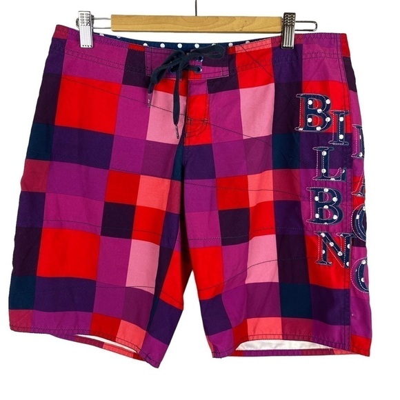 BILLABONG Pink Red Plaid Bermuda Board Shorts Size 7 - Picture 1 of 10